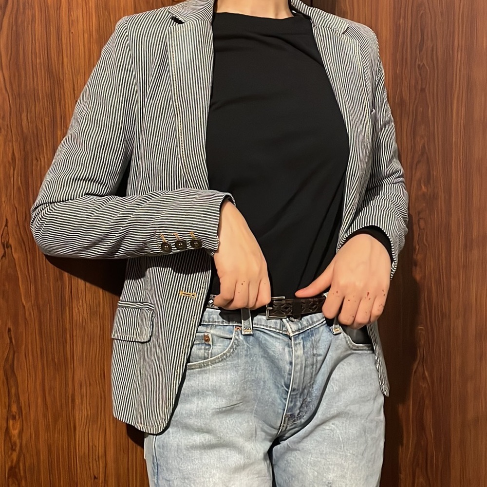 H&M Pinstripe Blazer Midriff Suit